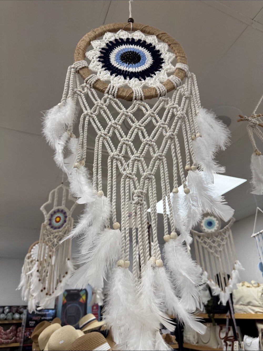 Handmade White Feather Dreamcatcher Mobile